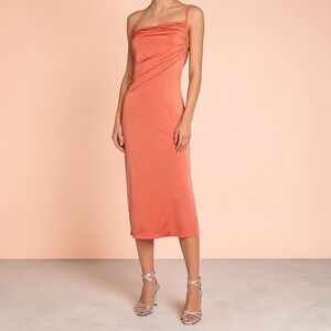 Jade Swim Tropez One Shoulder Wrapped Midi Dress Orange Ruched size Medium